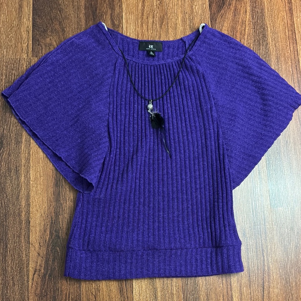J. Jill Purple Knit Top with Necklace